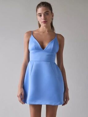 Urban Outfitters | Kimchi Blue Petit Fours Fit-And-Flare Satin Mini Dress Blue